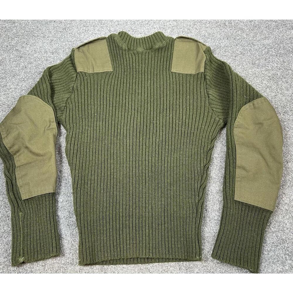 VTG Marines Men’s Sz 38 GREEN Knit WOOL Army EPAULETTES Combat USMC Sweater